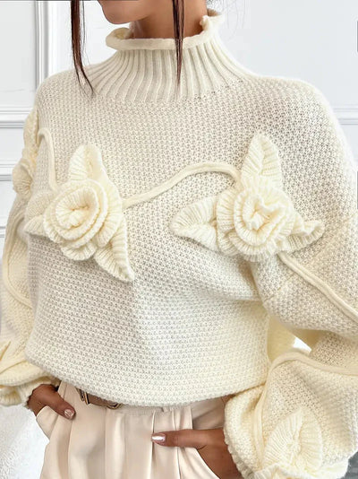 Rollkragenpullover mit Blumenmuster für Frauen