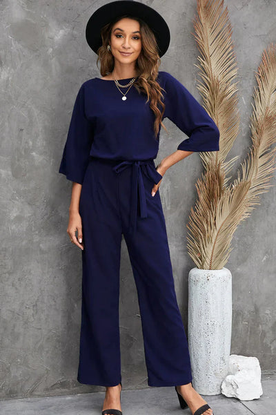 Catalina - Damen Leinen Jumpsuit – Weite Beine & Gürtel
