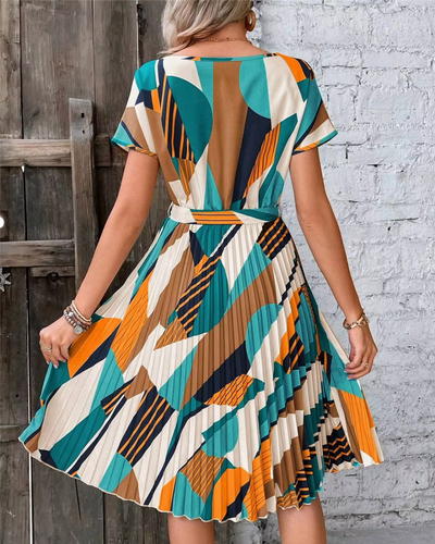 Viessa – Buntes Kleid mit taillierendem Bindegürtel