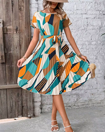 Viessa – Buntes Kleid mit taillierendem Bindegürtel