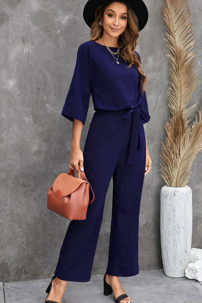 Catalina - Damen Leinen Jumpsuit – Weite Beine & Gürtel