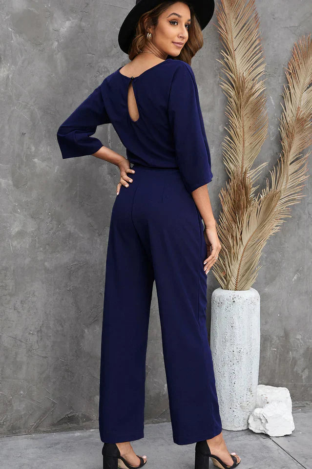 Catalina - Damen Leinen Jumpsuit – Weite Beine & Gürtel