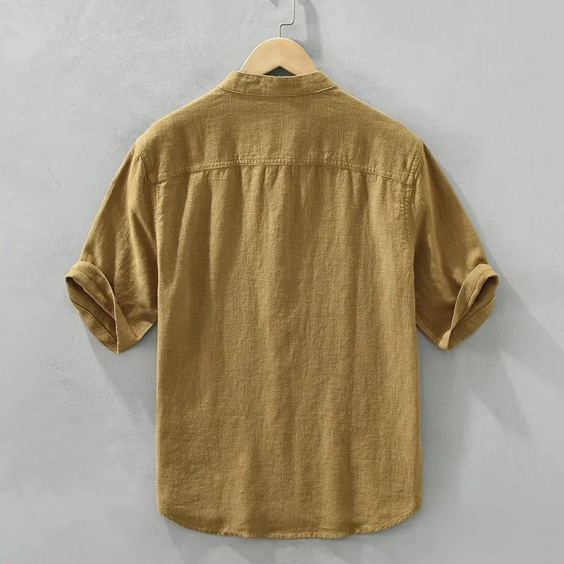 Herren Freizeithemd braun Leinen Mao Kragen - Dario