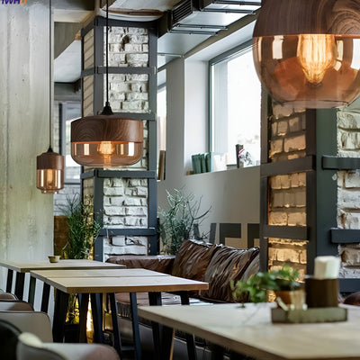 ModiGlass Light - Moderne Holzleuchte aus getöntem Glas