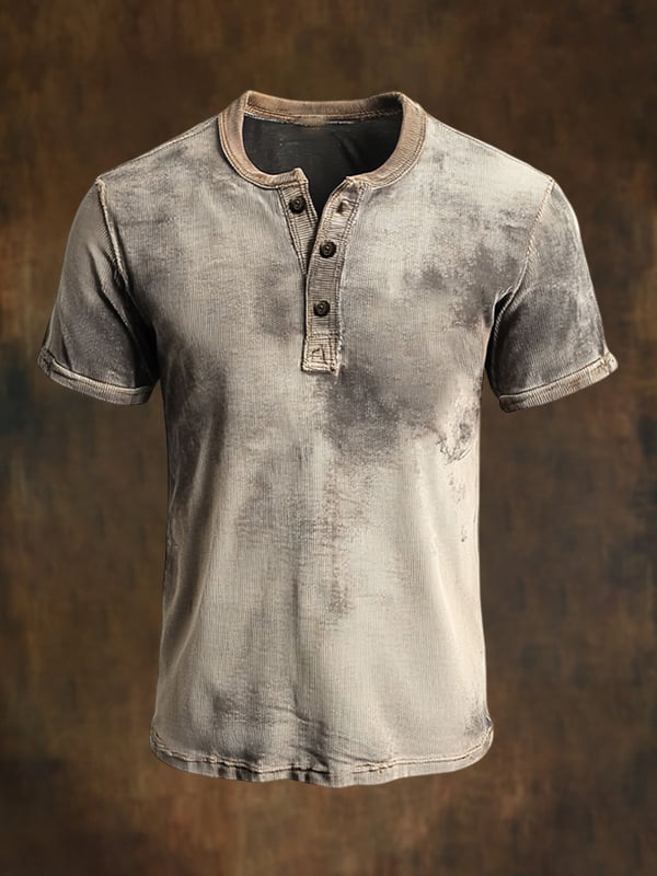Herren Retro Klassisch Lässig Henley Kragen Kurzarm-T-Hemd