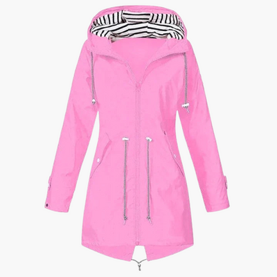 Damen Regenjacke mit Kapuze und Kordelzug an der Taille