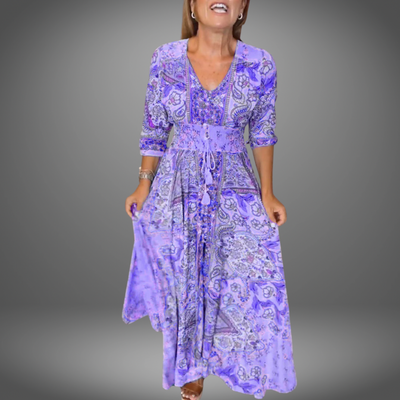 Viktoria©️ | Festliches Kleid mit V-Ausschnitt und Dreiviertelärmeln