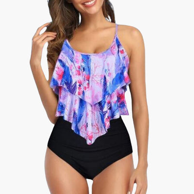 Zweiteiliger Damen - Tankini mit Volant und Bauchkontrolle