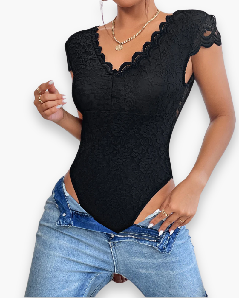 Damen Eleganter V-Ausschnitt Bodysuit | Kurzer Ärmel