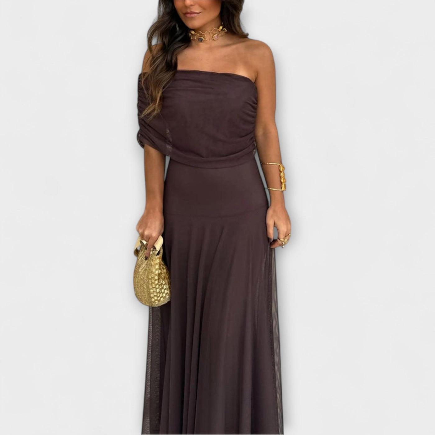 Wiese - Toledo One-Shoulder Mesh Maxi Dress