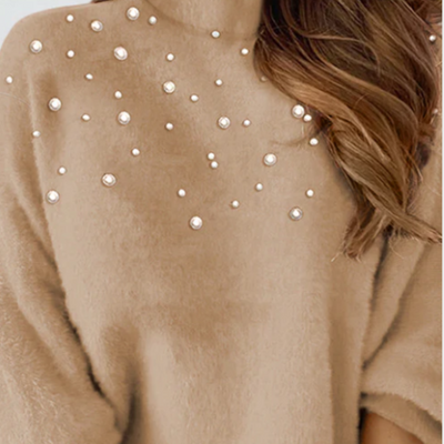 Linaelle - Gelber Pullover mit Perlen – Strahlend, weich & voller Charme