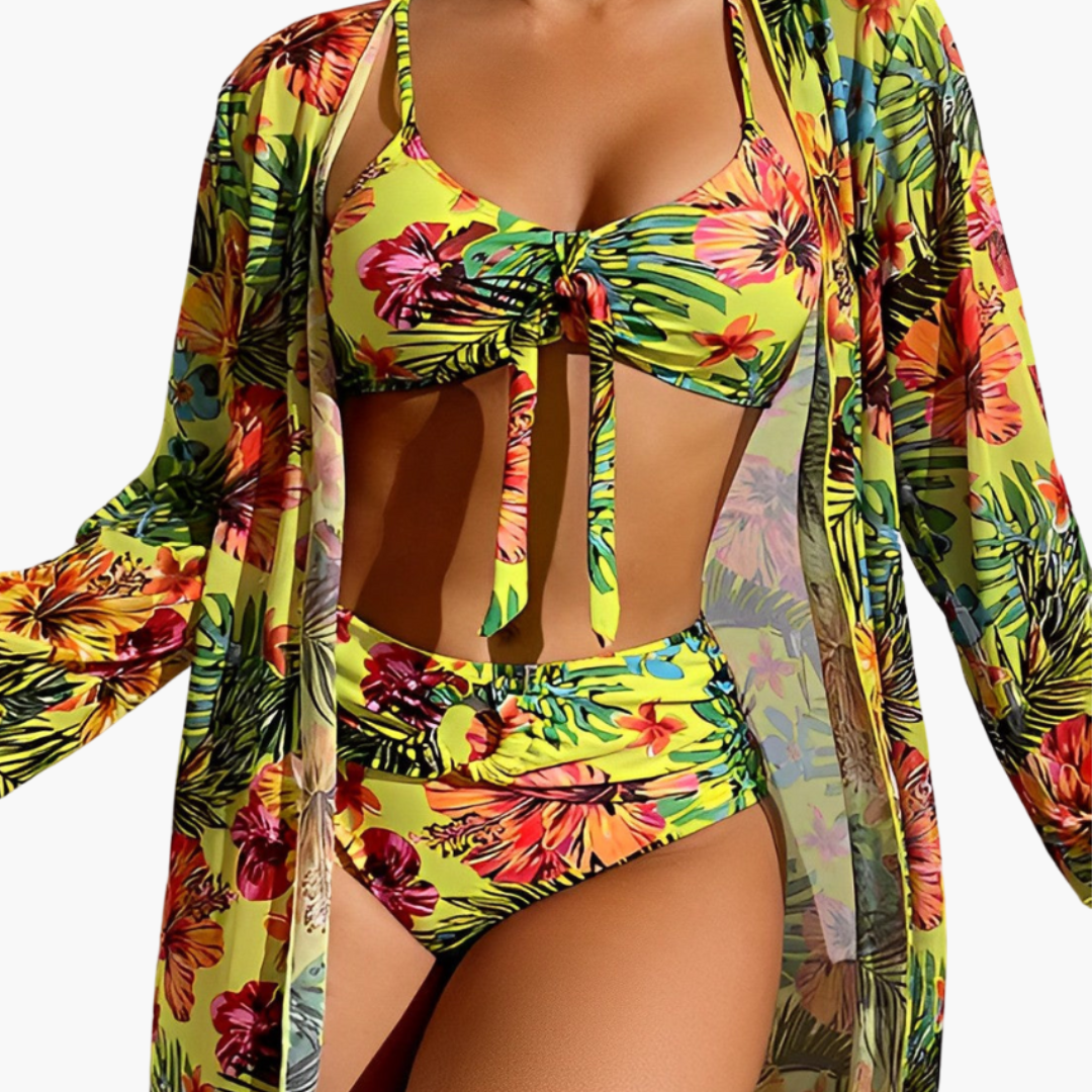 3-teiliges Bikini-Set - Damen Strand-Outfit mit Cover-up