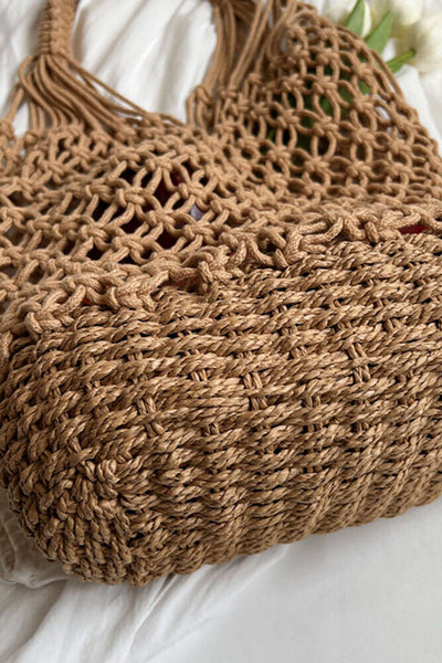 Handgehäkelte Tote Bag mit natürlicher Struktur für Frauen