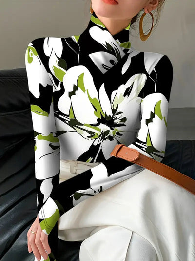 Elegantes Oberteil mit Stehkragen und Blumenmuster für Frauen