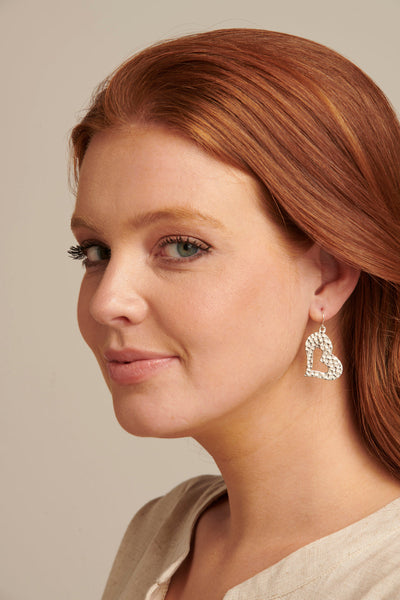 Silberne Herz Ohrringe mit Punktmuster Für Frauen