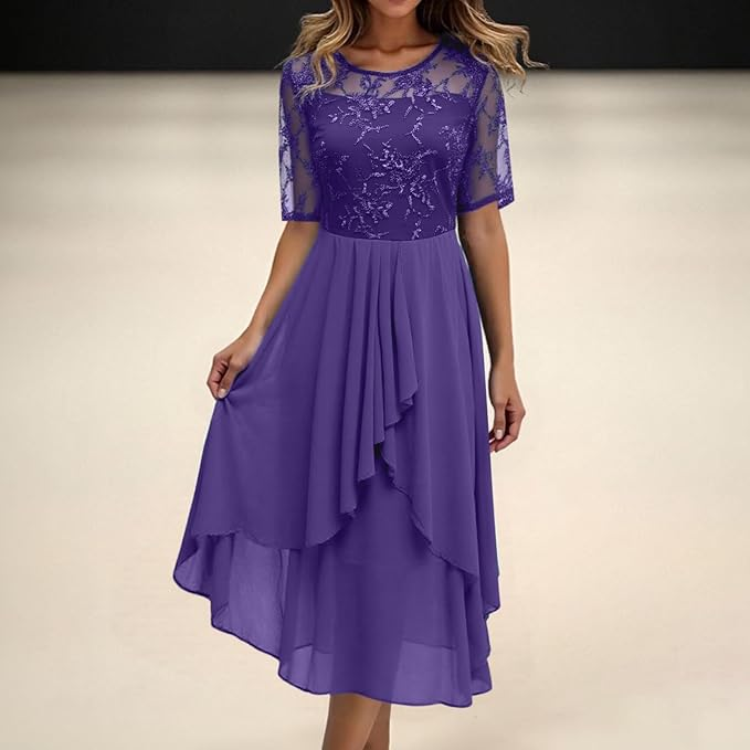 Damen Plissee Rundhalsausschnitt Kleid | Mini