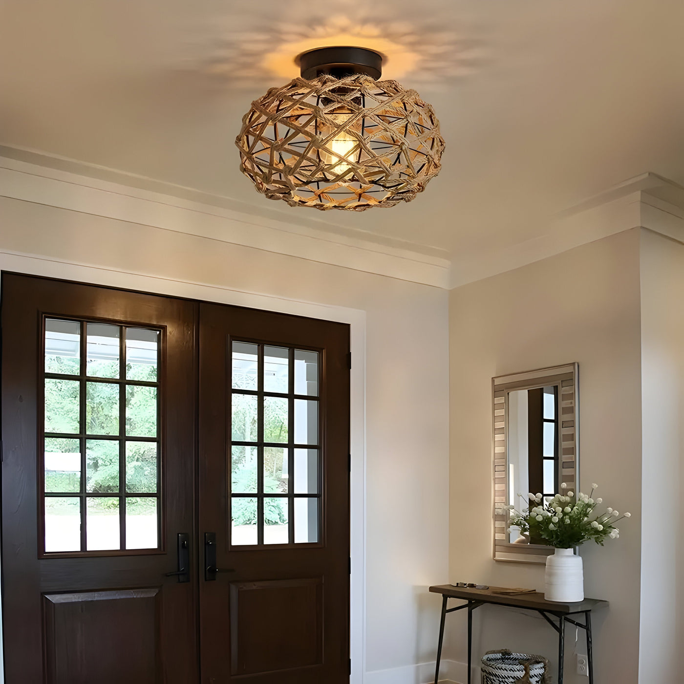 BohoGlow Nest - Küste Gewebt Hanfseil-Käfig Leuchte