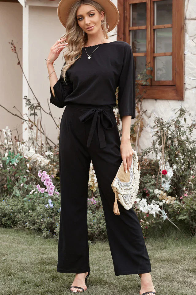 Catalina - Damen Leinen Jumpsuit – Weite Beine & Gürtel