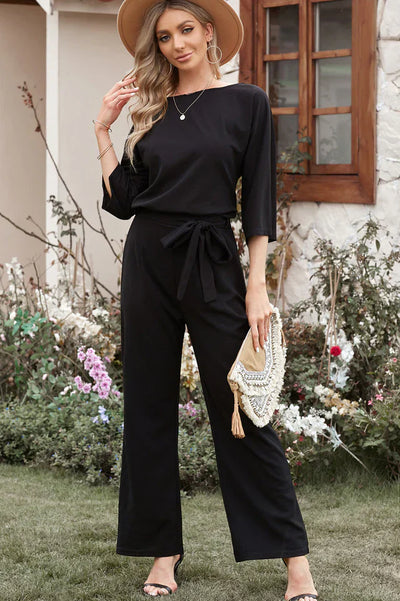 Catalina - Damen Leinen Jumpsuit – Weite Beine & Gürtel