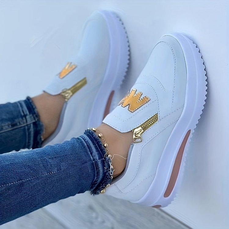 Damen Sneaker mit Seitenreißverschluss und Golddetails – Petellia