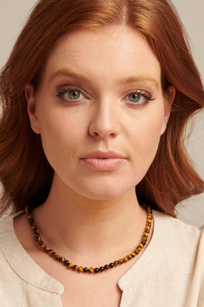 Tigerauge Quarz Perlenkette mit Natursteinakzenten Für Frauen