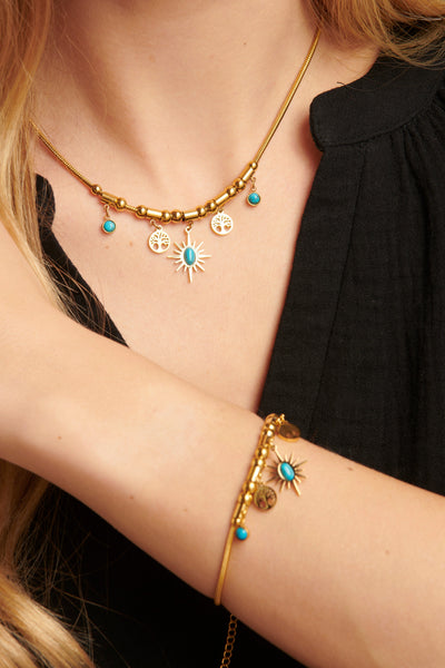 Bohemian Türkis Anhänger Halskette aus Edelstahl Für Frauen