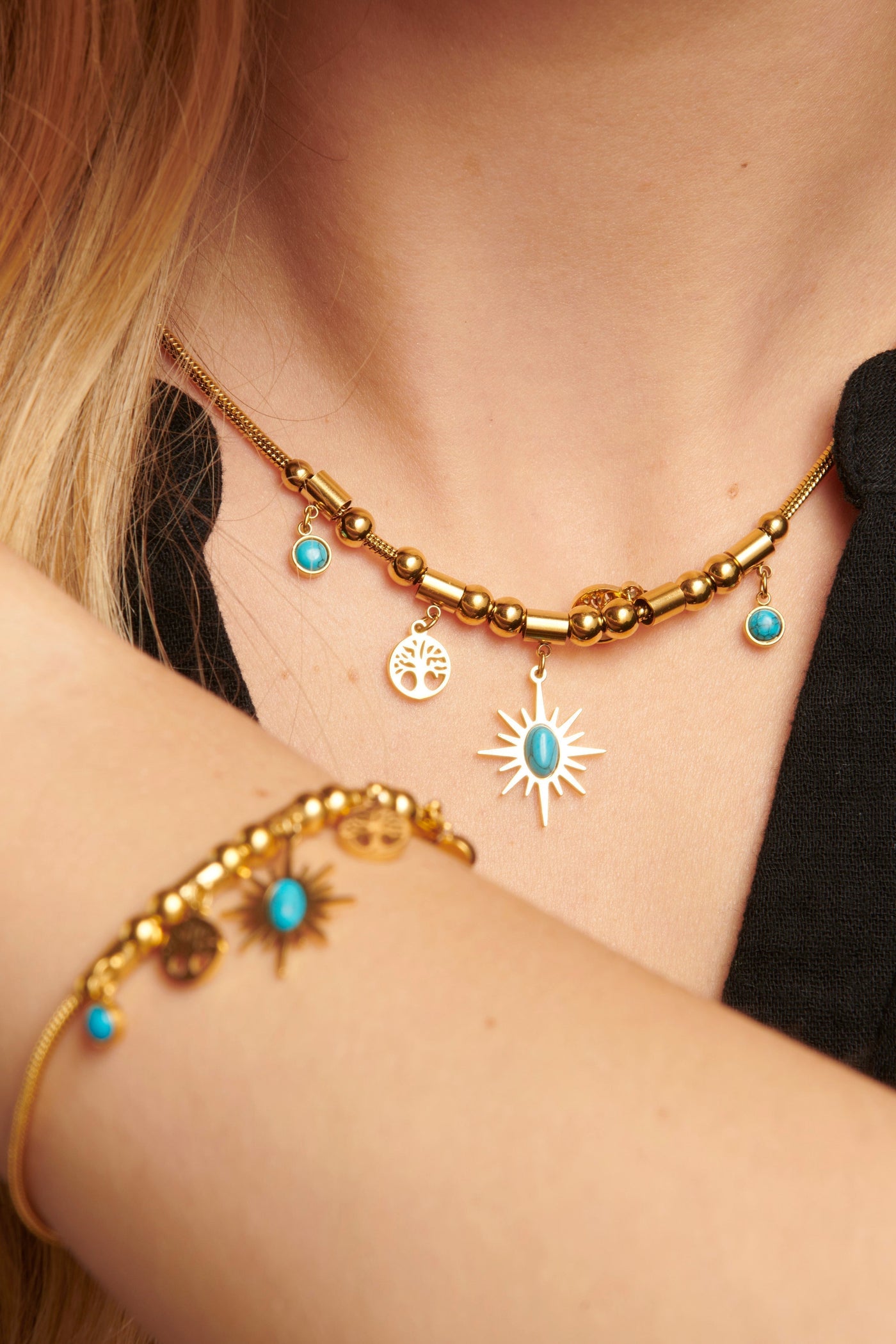 Bohemian Türkis Anhänger Halskette aus Edelstahl Für Frauen