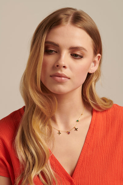 Blumenförmige Quarz Anhänger Halskette aus Edelstahl mit Goldfinish Für Frauen