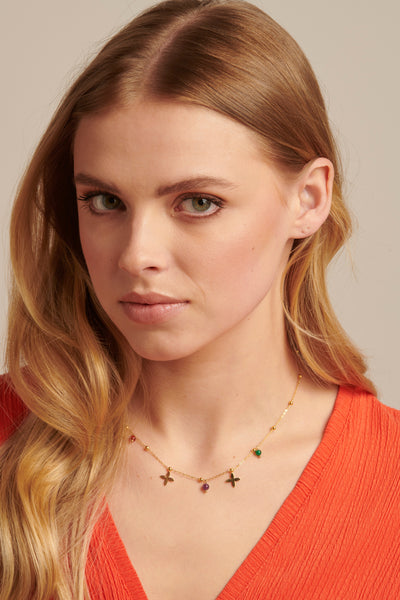 Blumenförmige Quarz Anhänger Halskette aus Edelstahl mit Goldfinish Für Frauen