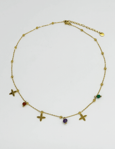 Blumenförmige Quarz Anhänger Halskette aus Edelstahl mit Goldfinish Für Frauen