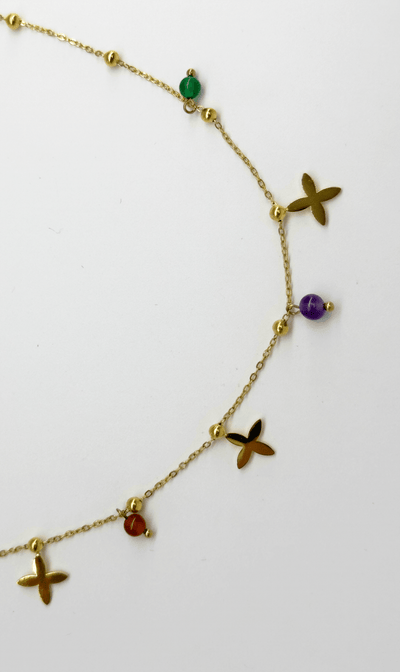 Blumenförmige Quarz Anhänger Halskette aus Edelstahl mit Goldfinish Für Frauen