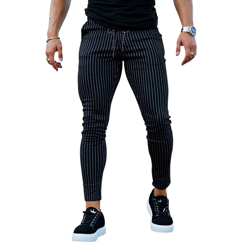 Herren Freizeithose vertikal gestreift slim fit schwarz - Érick