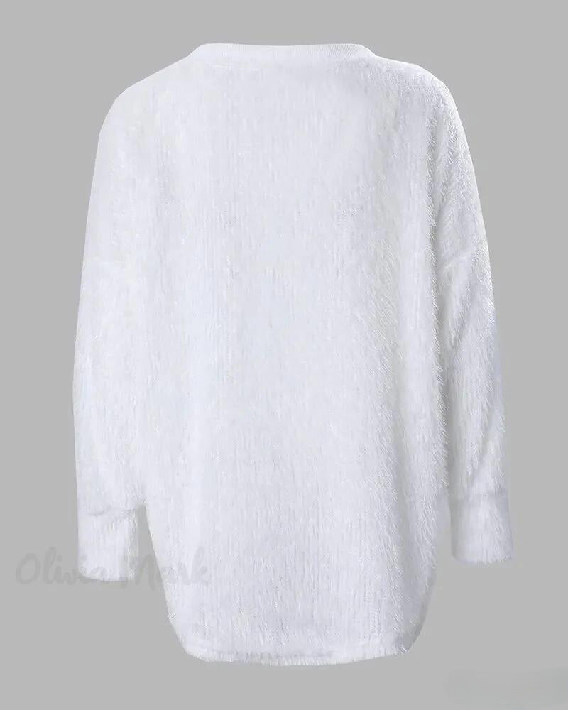 Flauschiger Pullover mit V-Ausschnitt für Frauen