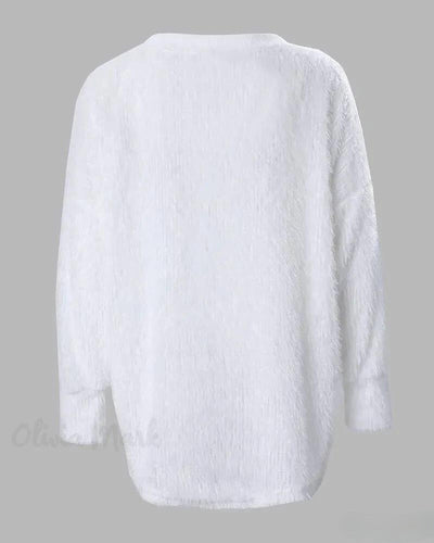 Flauschiger Pullover mit V-Ausschnitt für Frauen