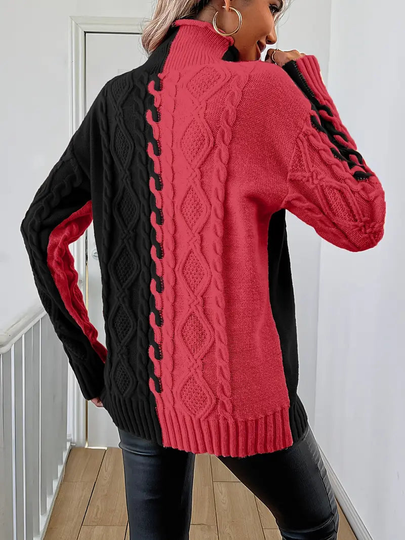 Leovia – Eleganter Gestreifter Pullover Mit Hohem Kragen