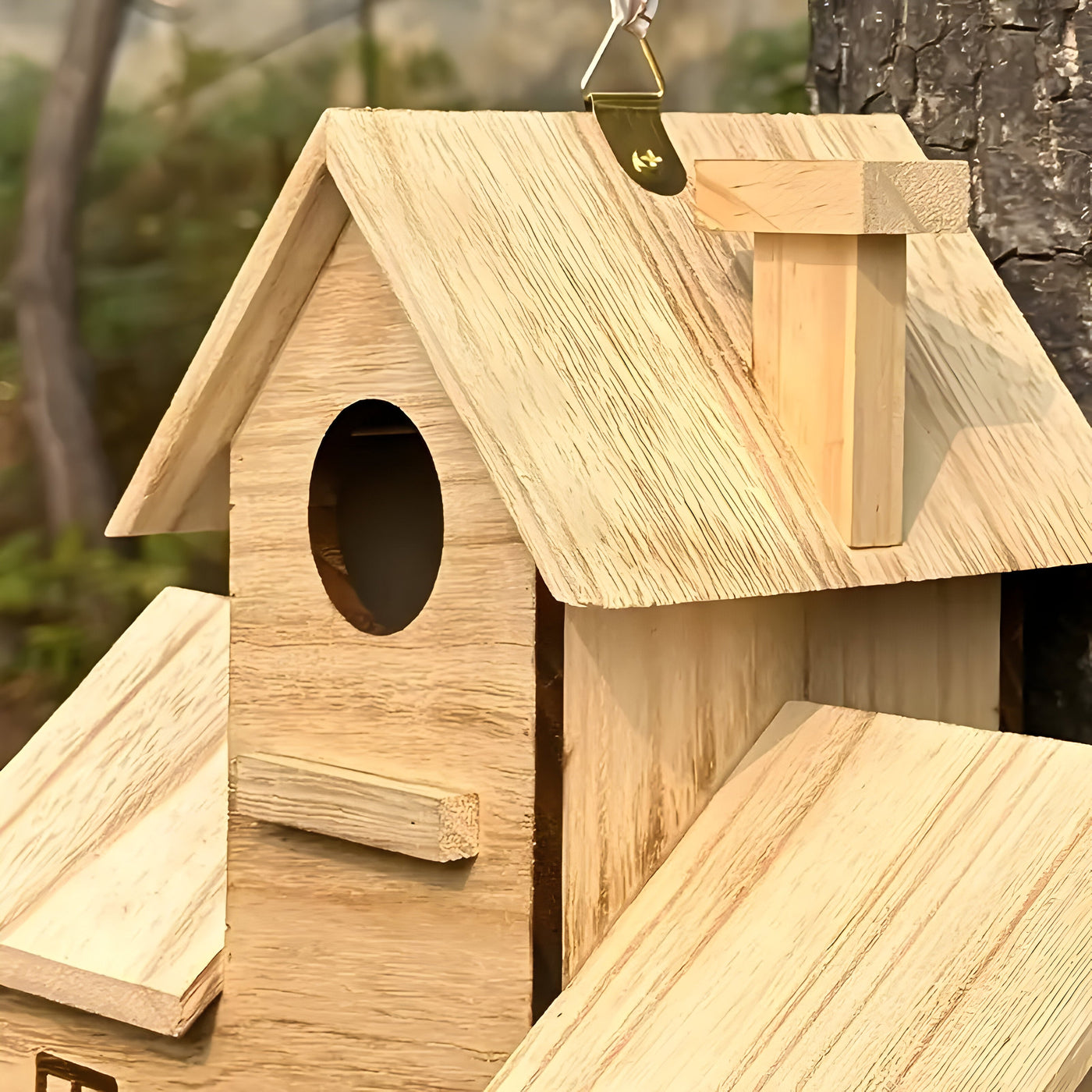WoodlandBird House- Wooden Hanging Birdhouse with 3-Hole