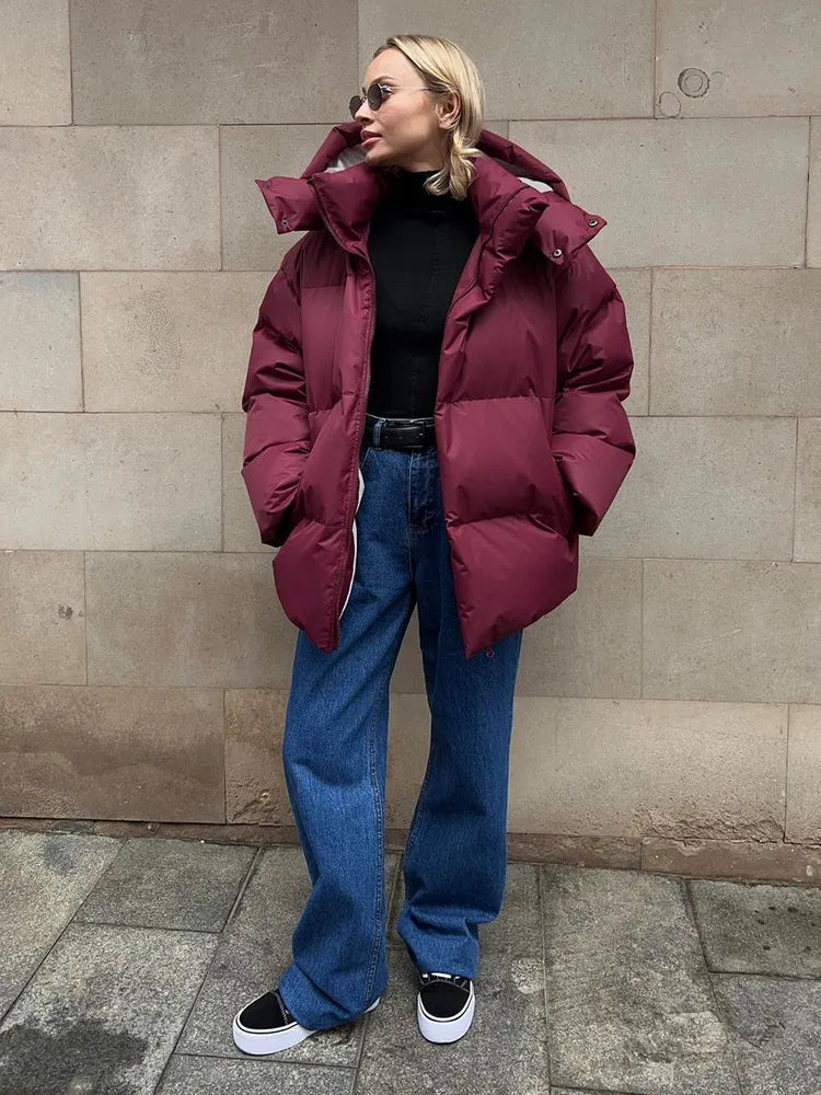 Puffer-Winterjacke mit Kapuze für Frauen