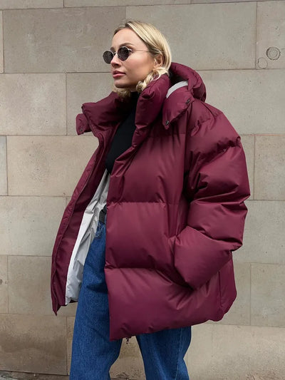 Puffer-Winterjacke mit Kapuze für Frauen
