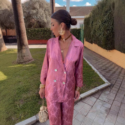 Damen Blazer und Hose mit elegantem rotem Blumendruck - Venera