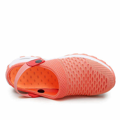 Atmungsaktive korallenfarbene Sportclogs für Damen - Kaila