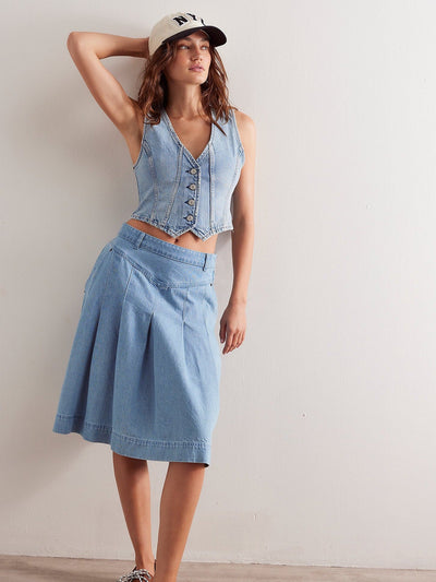 Damenweste aus gewaschenem Vintage-Denim - Hellblau