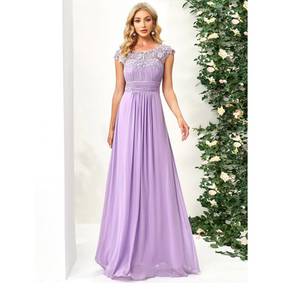 Damen Plissee-Kleid mit Rund Ausschnitt | Maxi