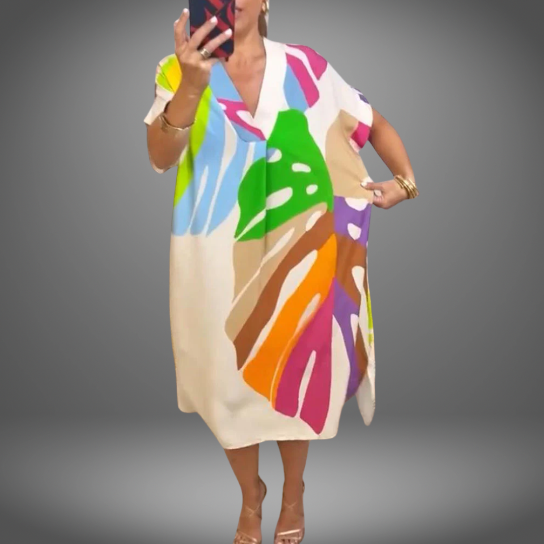 Selma©️ | Lässiges Kleid mit buntem Blätterprint