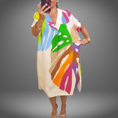 Selma©️ | Lässiges Kleid mit buntem Blätterprint