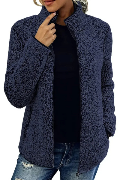 Fleece-Strickjacke mit Reißverschluss und Taschen für Frauen
