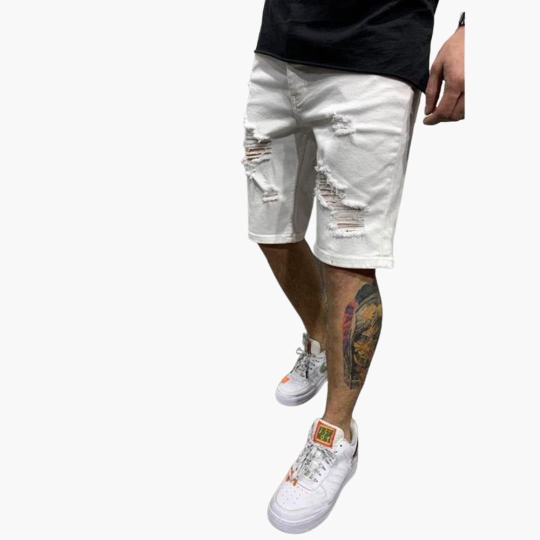 Herren Slim Fit Jeansshorts mit Stretch und Umschlag-Saum