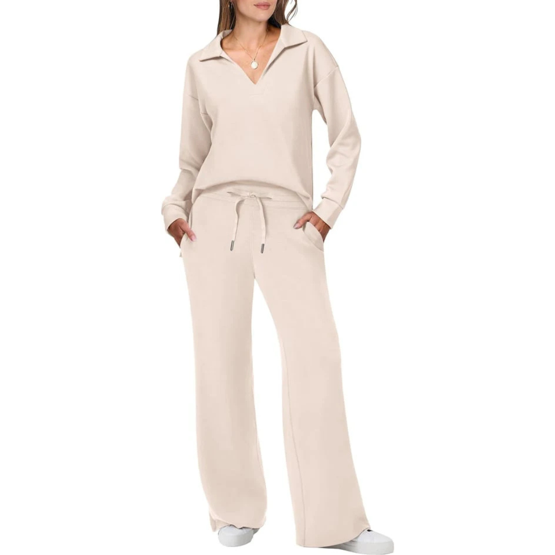 Zweiteiliges Damen Set Mit V-ausschnitt Und Lockerer Hose | Schick