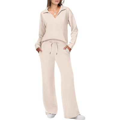 Zweiteiliges Damen Set Mit V-ausschnitt Und Lockerer Hose | Schick
