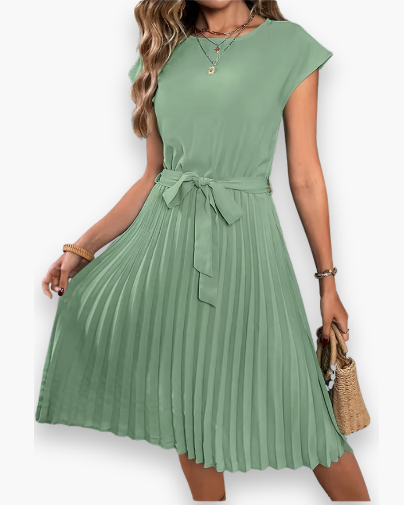 Damen Elegantes Plissee Kleid | Taille Schleife