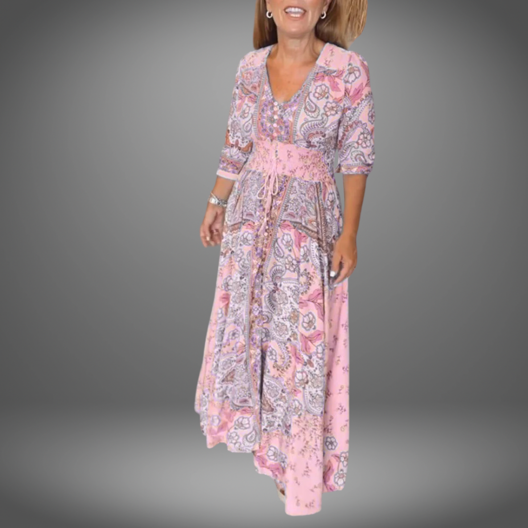 Viktoria©️ | Festliches Kleid mit V-Ausschnitt und Dreiviertelärmeln